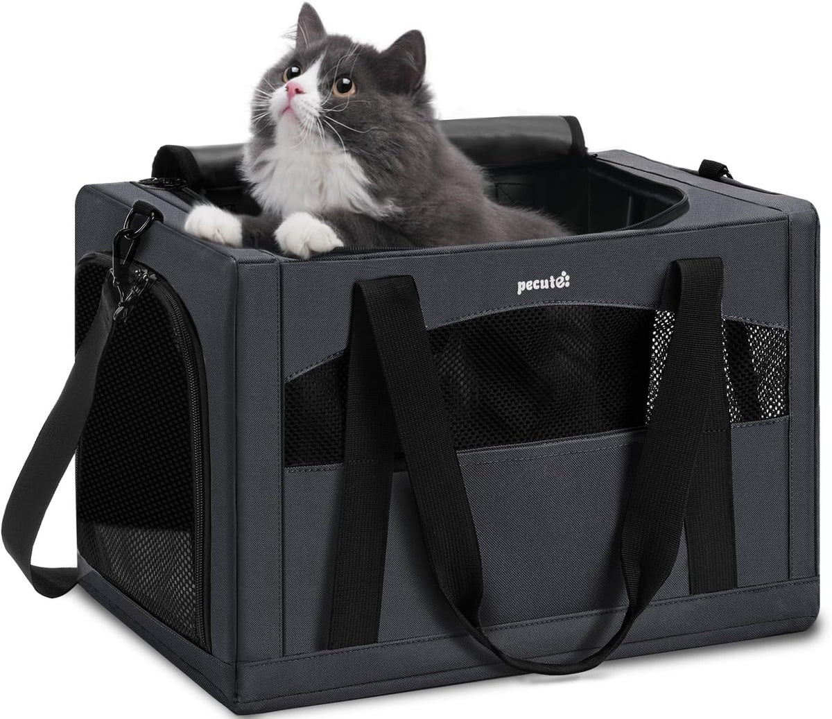 Pecute Cat Carrier Stable, Pet Carrier with Privacy Partition,Dark Gray