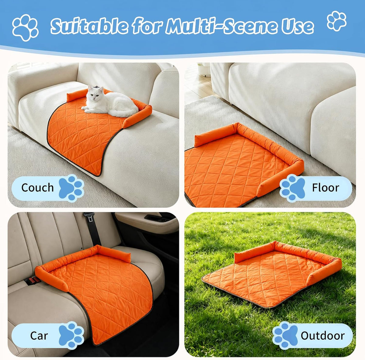 Cooling Dog Bed Mats with Neck & Head Support, 31.5 x 23.62 inch Orange