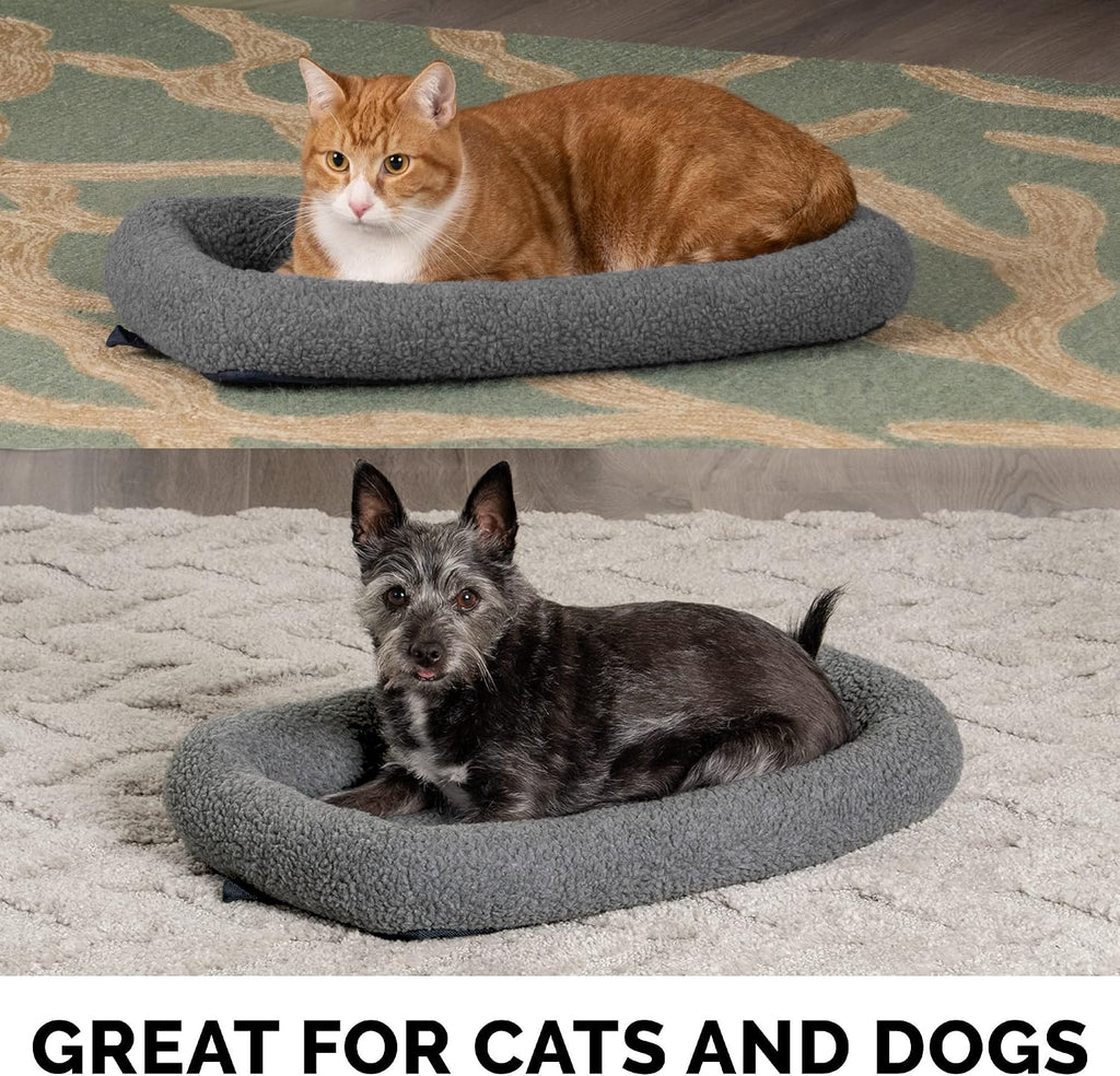 Furhaven Dog Bed for Small Dogs & Indoor Cats, 100% Washable, Sized to Fit Crates - Sherpa Fleece Bolster Crate Pad - Gray, Small