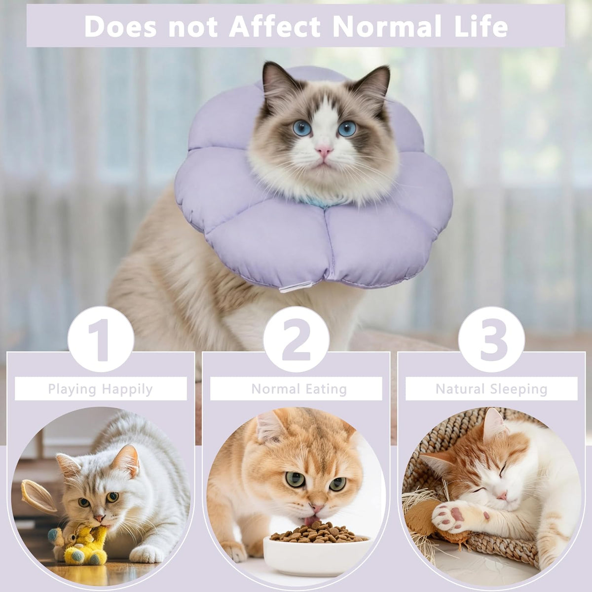 Soft Cat Cone Collar After Surgery,Cat Recovery Collar,Purple,Medium
