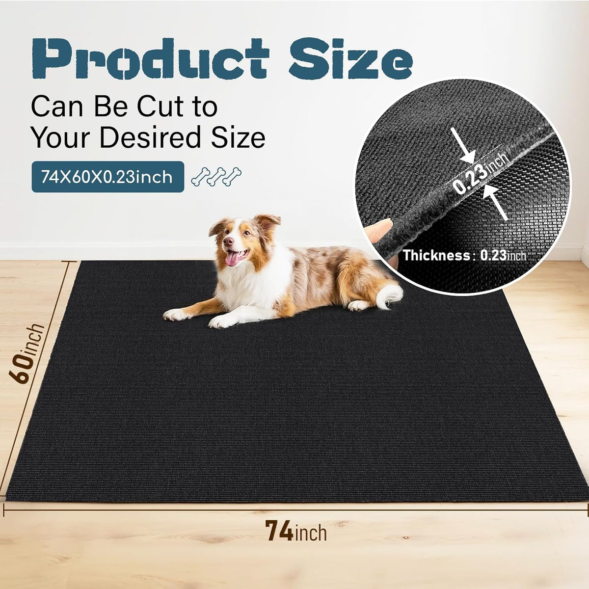 Wibeelee 60" X 74" X 0.23'' Mat for Under Dog Crate Waterproof Non-Slip Kennel Mat to Protect Floors Extra Large Absorbs Urine Reusable Dog Playpen Mat