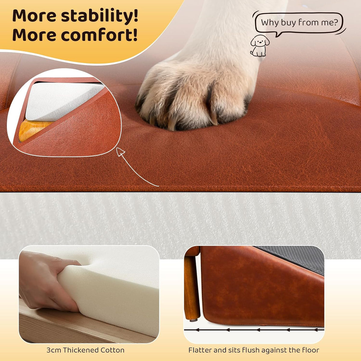 Dog Ramp for Couch, 16"H 2-in-1 Non-Slip Dog Stairs for Small Dogs