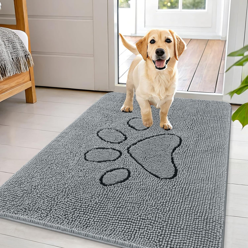 OLANLY Dog Door Mat for Muddy Paws 44x32, Paw Print Design Chenille Mud Mat