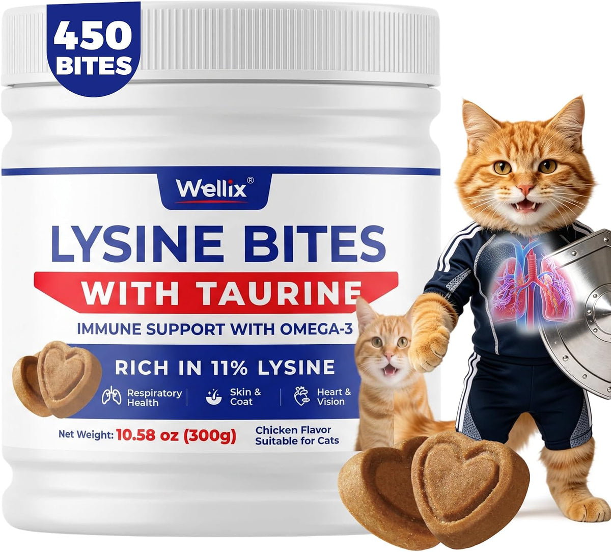 Wellix 450 Bites L-Lysine Supplement for Cats with Taurine for Immune