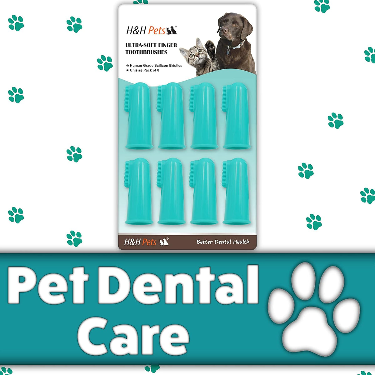 H&H Pets Dog Finger Toothbrushes - Professional Pet Finger Dental Brush Set for Dogs Puppies Cats, Soft Bristles, Size Small 4 Count-Silicon 