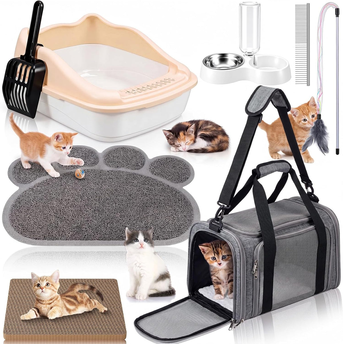 8 Pcs Kitten Supplies Starter Kit Cat Starter, Handbag, Grey