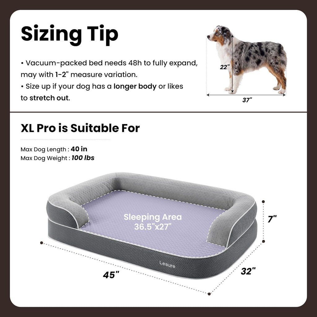 LE SURE RealOrtho™ XL Pro 3-Layer Orthopedic Extra Large Dog Bed,45" Grey