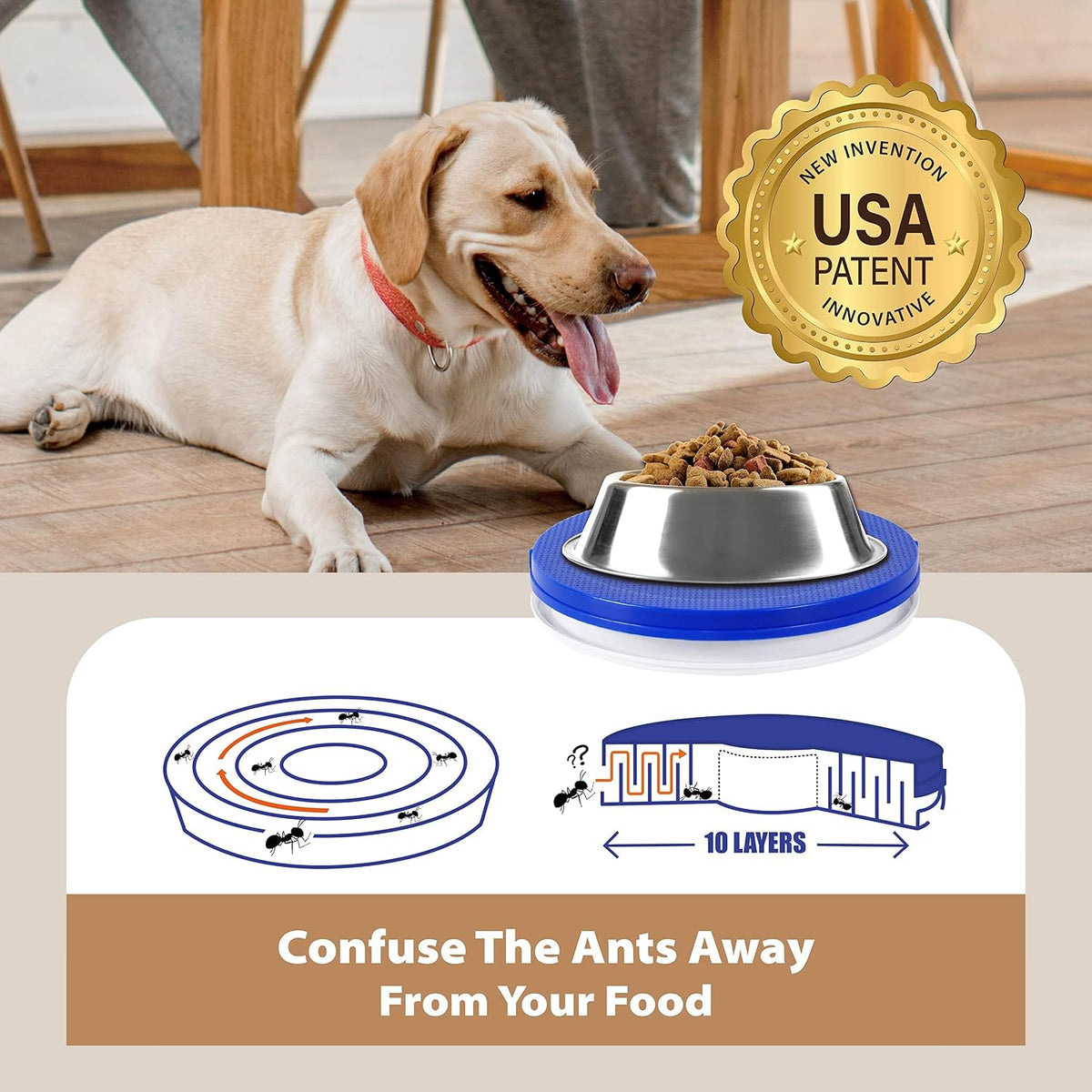 SoulThink® Ant Proof Cat Dog Bowl Tray - New Innovation Anti Ant Pet Food Dish Indoor No Chemical No Water Needed Different from Traditional Trap (Royal Blue) 