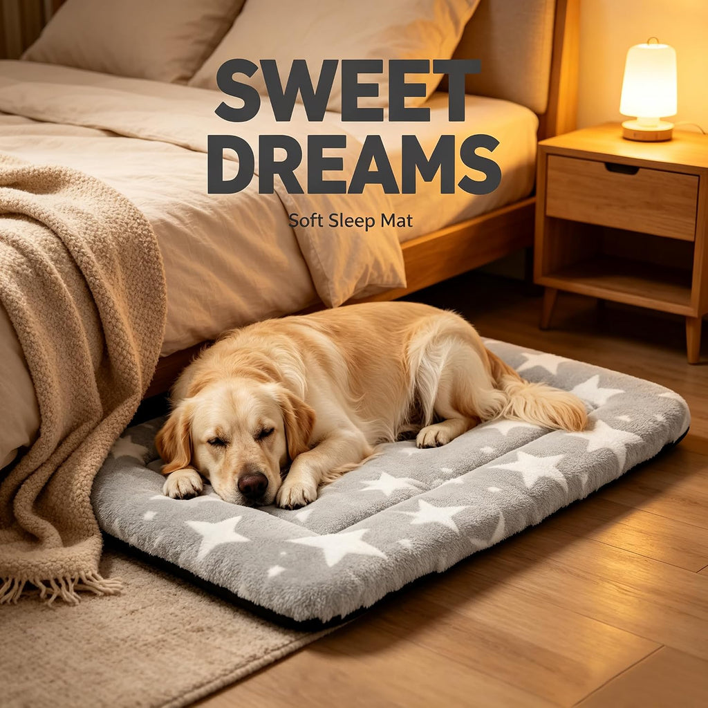 Dog Bed Mat – Soft & Comfortable Dog Kennel Pad for Crate – Durable Crate Bed & Mat for Dogs & Cats – Ideal for Crate, Kennel, and Home Use (Big&Little Stars Grey, L(35"*23"*1.5"))