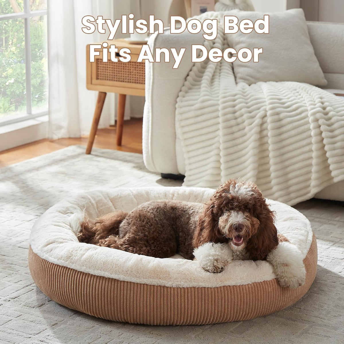 42 inches Calming Donut Dog Bed for Large Plus Dogs,Brown