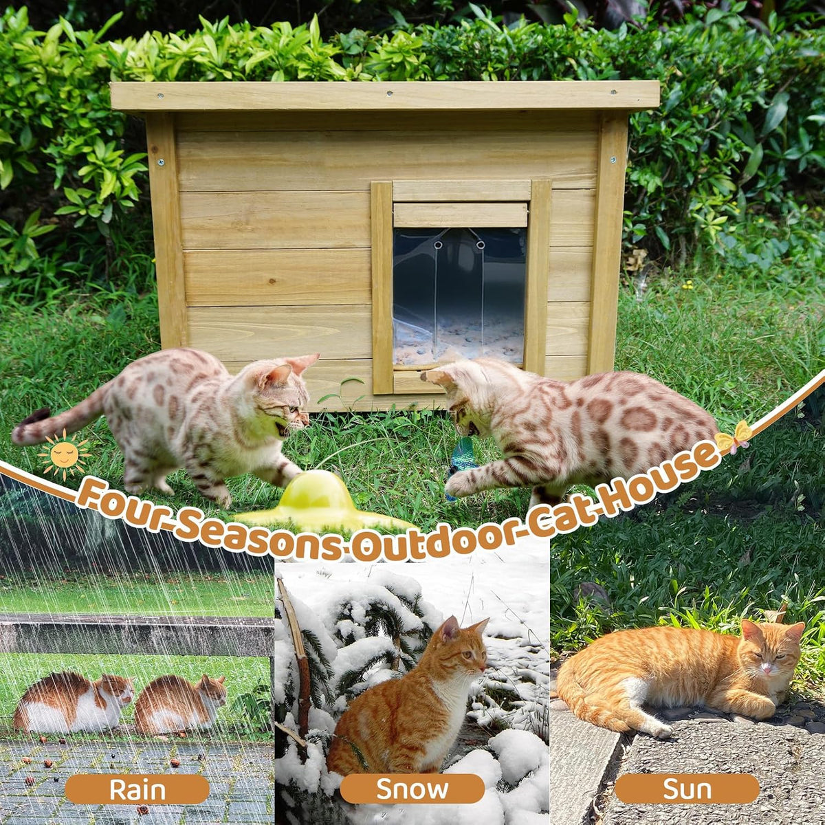 Agitree Outdoor Wooden Pet House, Weatherproof Winter Shelter for рuррy and Small Cats, Elevated Design with Window (Yellow, 22.56 * 17.71 * 16.73Inches)