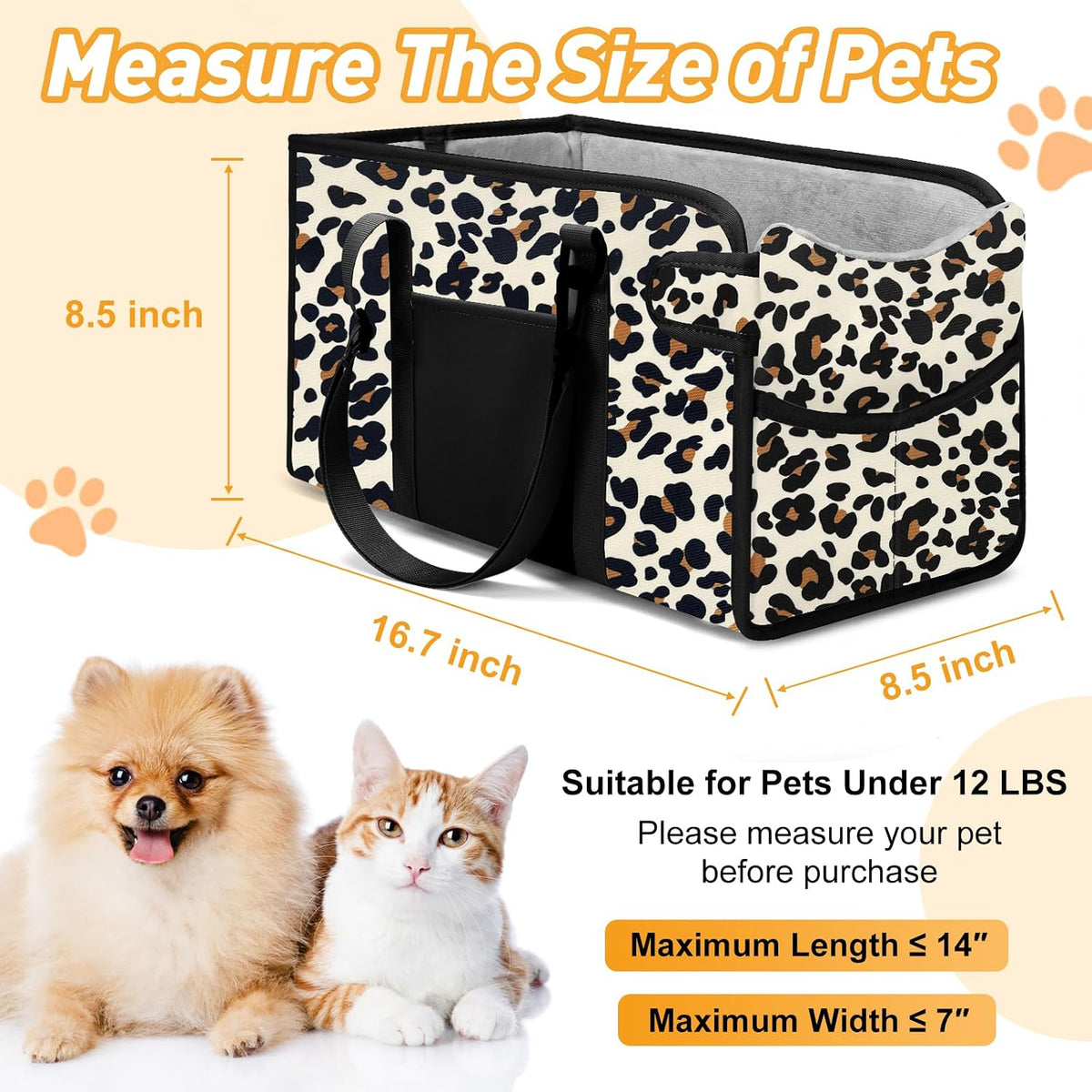 Portable Dog Car Seat for Small Dogs, Puppy Car Seat, Leopard