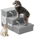 3-Step Dog Stairs for Small Dogs, Folding Dog Steps for Bed, Grey