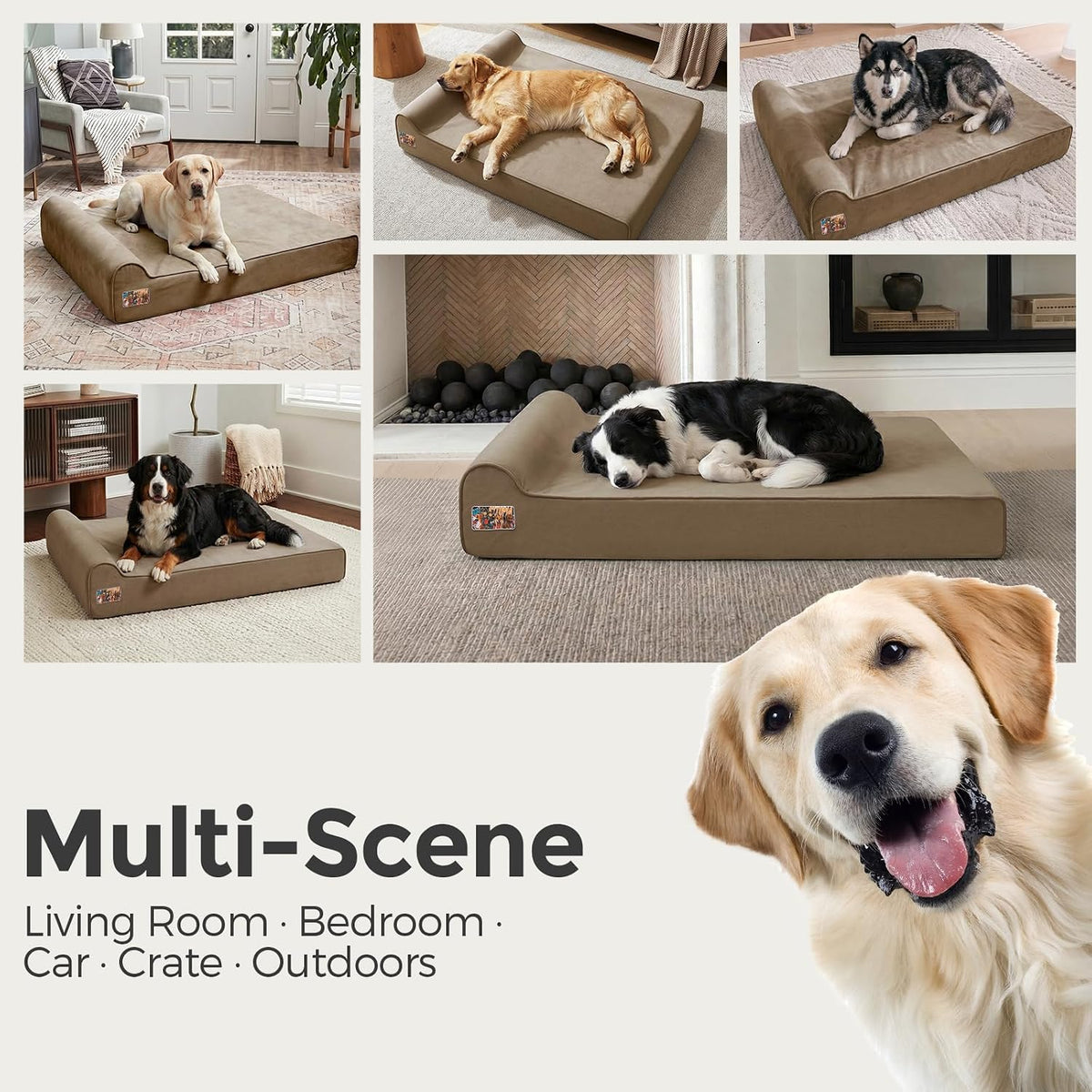 Sytopia Orthopedic Dog Beds for Large Dogs – 4" Extra Thick Memory Foam Pet Couch for Senior Dogs and Great Danes with Waterproof Liner & Washable Cover, Nonskid Bottom, 46"x28"x4", Brown