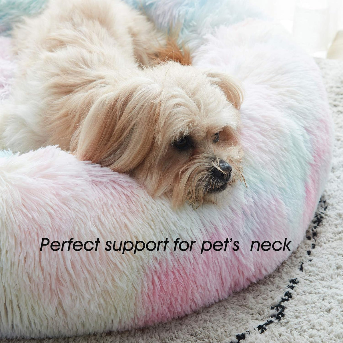 Western Home Calming Donut Small Medium Pet Dog Bed Washable,27" Rainbow