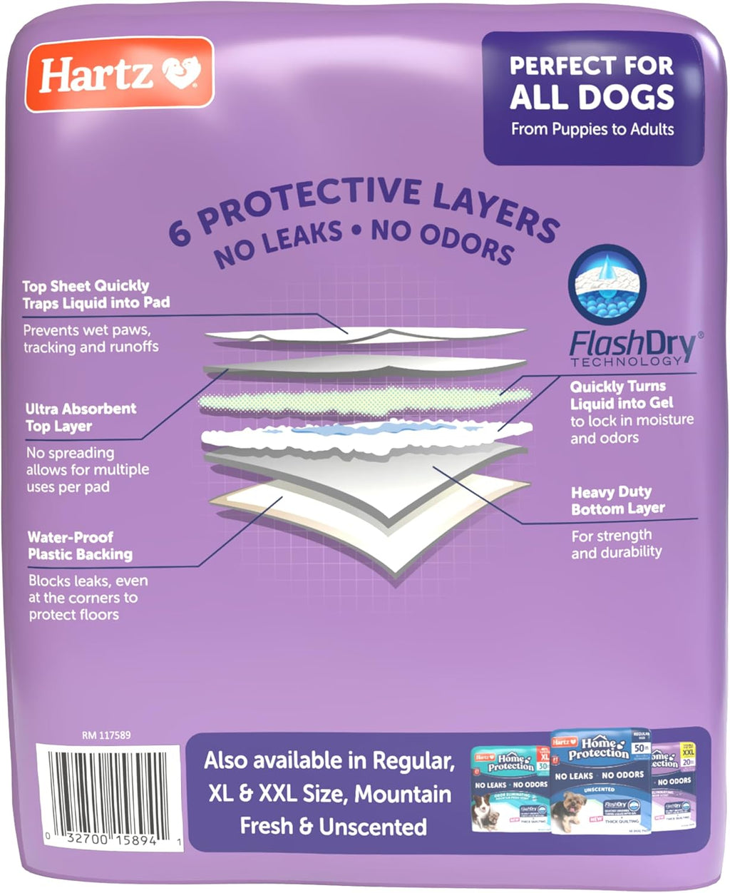Hartz Home Protection Super Absorbent Odor Eliminating Lavender Scented No Leak Dog Pads, 3XL 14 Count