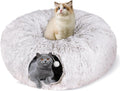 Peekaboo Cat Cave with Washable Mat, Collapsible Cat Play Tunnel for Kittens & Small Pets, Plush Cat Donut Bed Tunnel, Brown