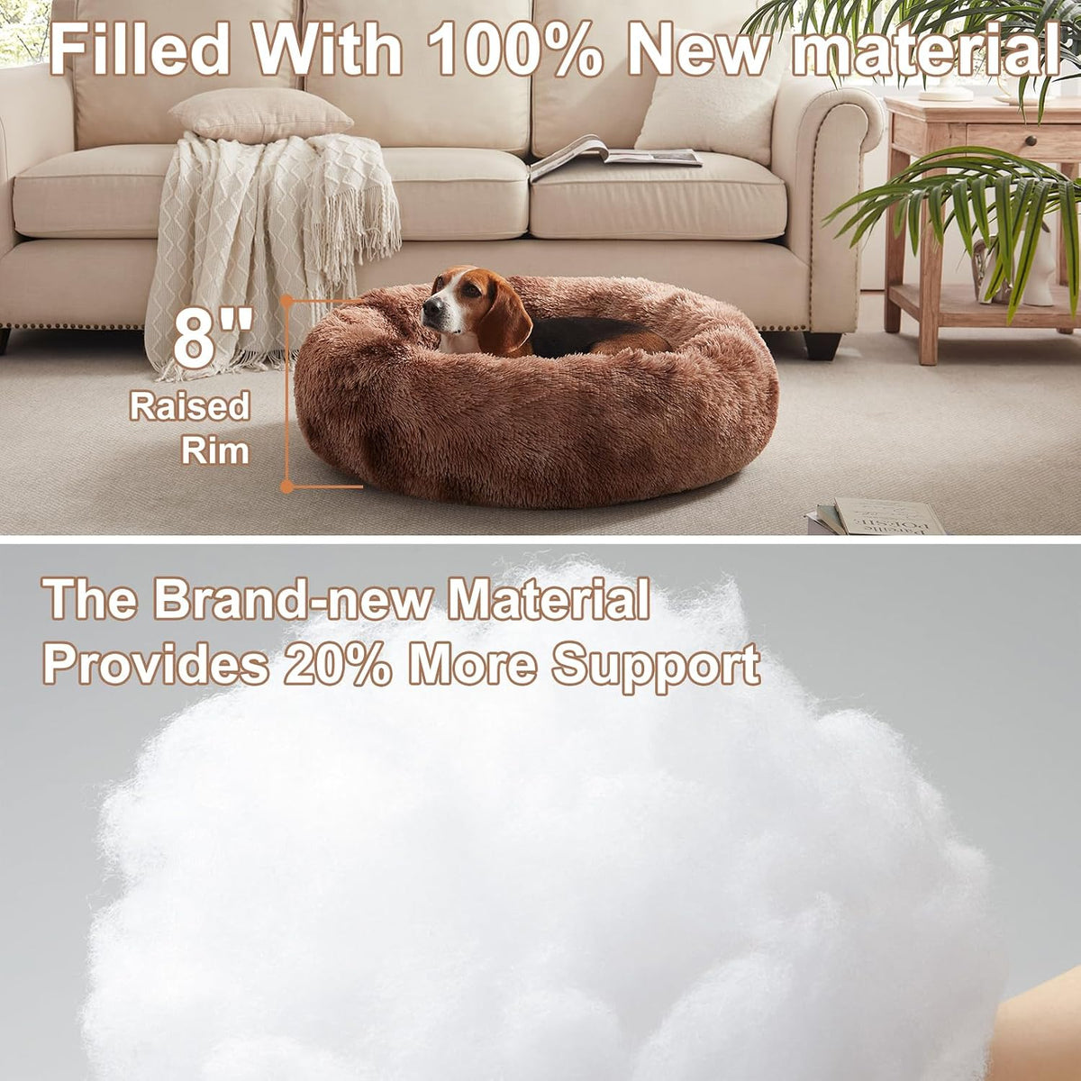 33 in Faux Fur Donut Dog Bed for Medium Plus Dogs,Tie-dye Brown