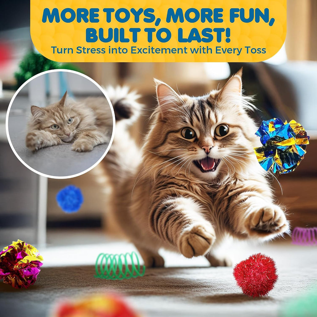 SunGrow Cat Toy Variety Pack, Feline Entertainment for Indoor Kitten, Lightweight, Colorful, Pet Interactive Chase Toys, Activity Tool, Cat’s Supplies & Accessories, 30 Pcs per Pack