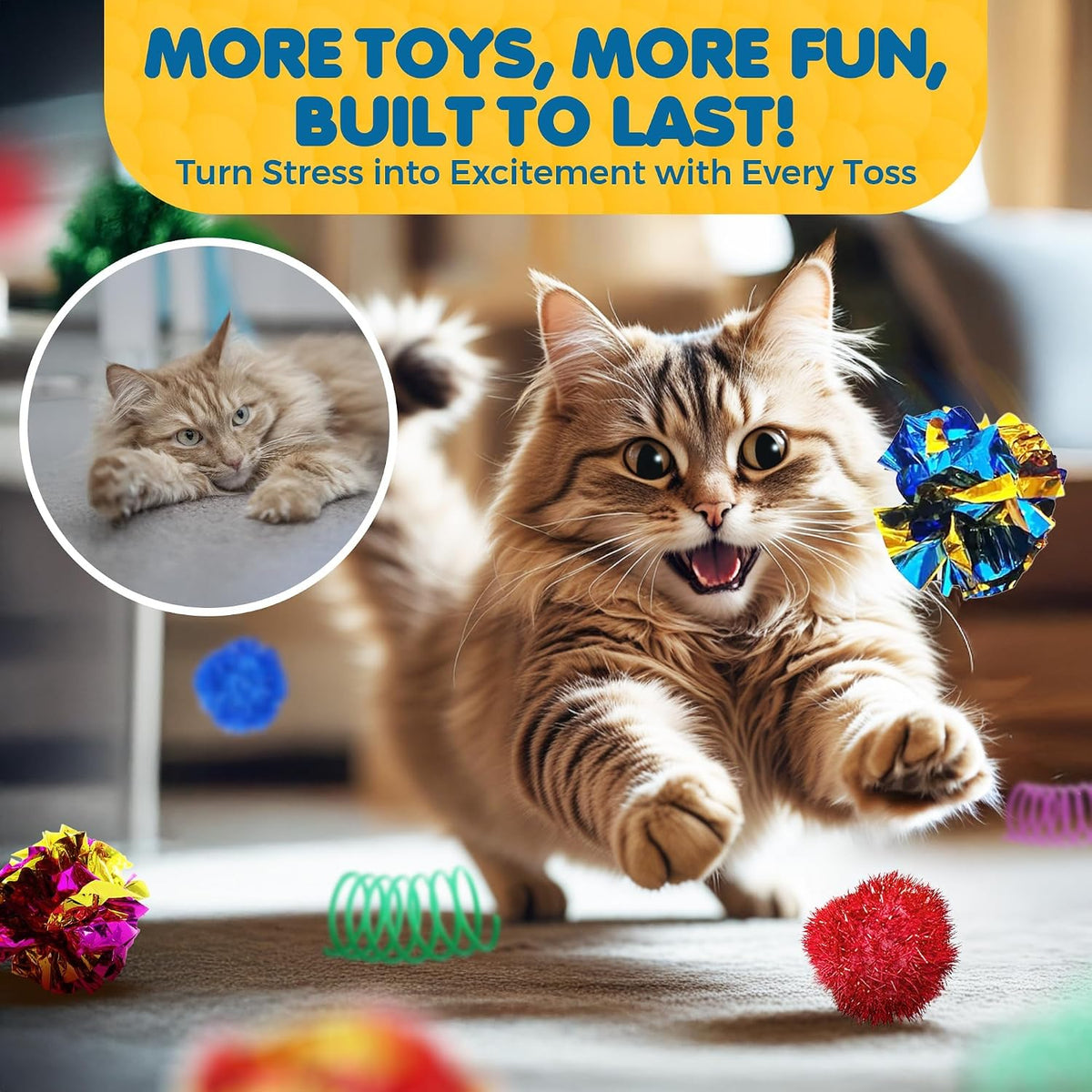 SunGrow Cat Toy Variety Pack, Feline Entertainment for Indoor Kitten, Lightweight, Colorful, Pet Interactive Chase Toys, Activity Tool, Cat’s Supplies & Accessories, 30 Pcs per Pack