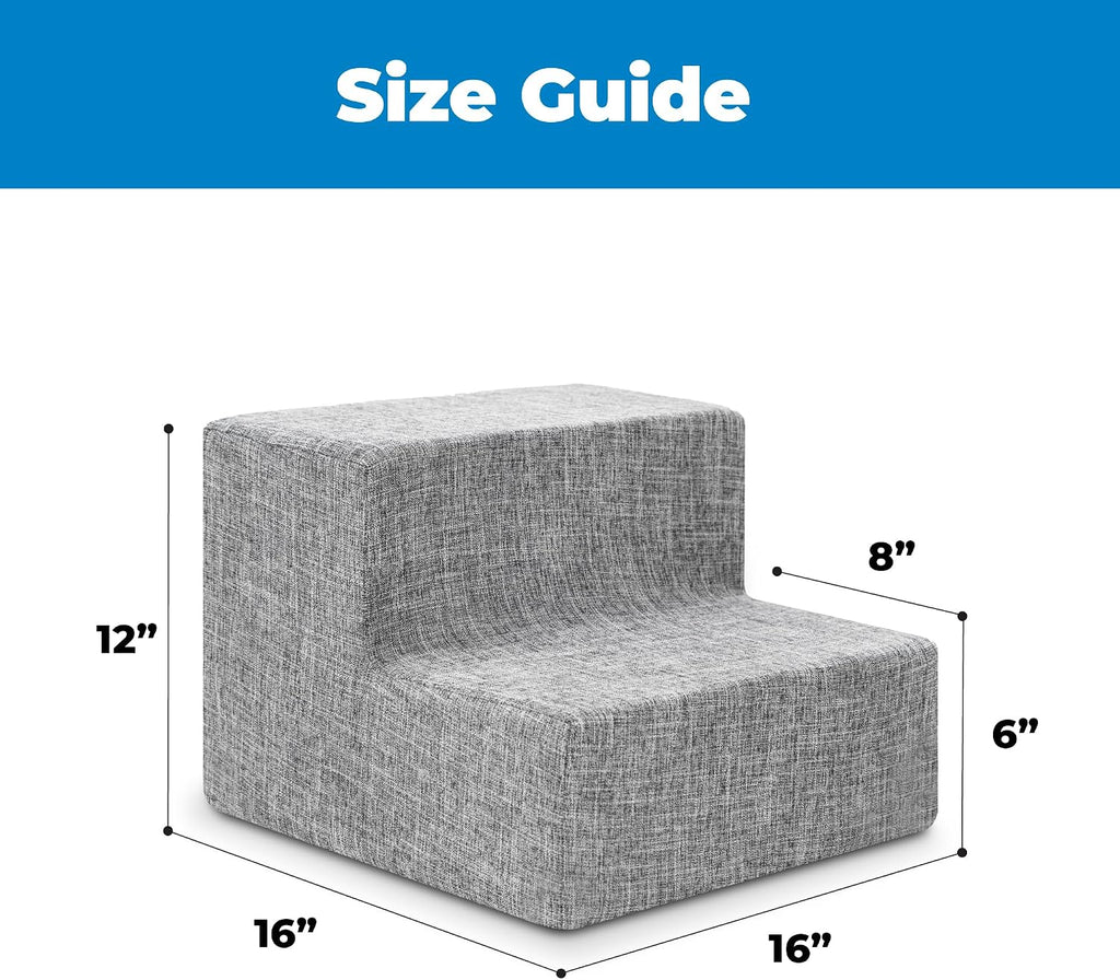 Best Pet Supplies Dog Stairs & Steps - Foam Steps for Small Dogs & Cats, Non-Slip Indoor Balanced Pet Step Support, Dog Ramp, No Assembly, Ash Gray Linen, 2-Step (12-inch Height)