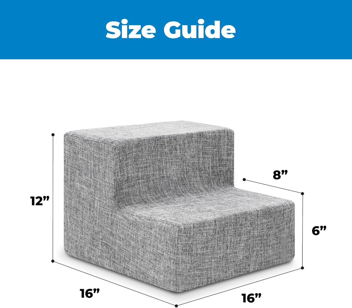 Best Pet Supplies Dog Stairs & Steps - Foam Steps for Small Dogs & Cats, Non-Slip Indoor Balanced Pet Step Support, Dog Ramp, No Assembly, Ash Gray Linen, 2-Step (12-inch Height)