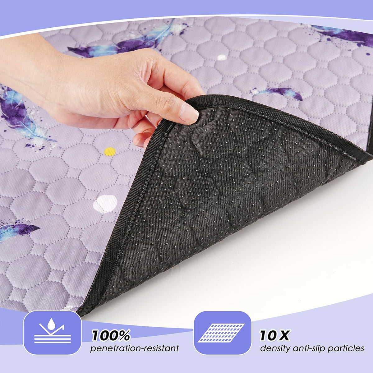 Washable Dog Pee Pads, Non-Slip Waterproof, 36 x 54 in, 2 Pack, Feather | Super absorbent, waterproof and non-slip; washable, reusable dog pads for crates, playpens, floors, furniture and travel