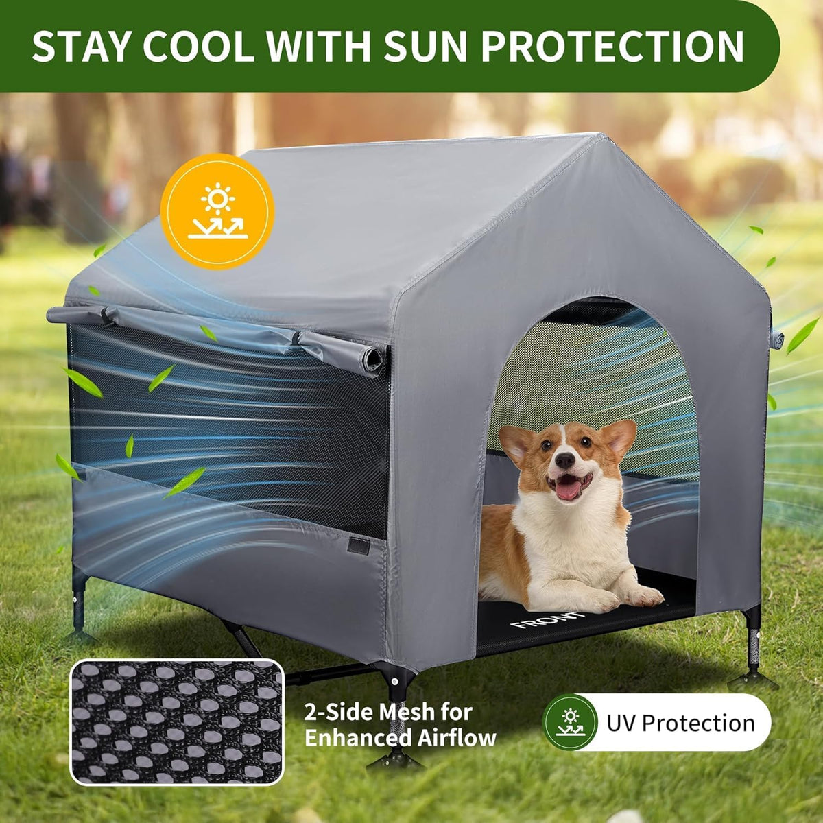 Summertrail 42" Large Dog House Outdoor Indoor Elevated Dog Cot Tent Shade