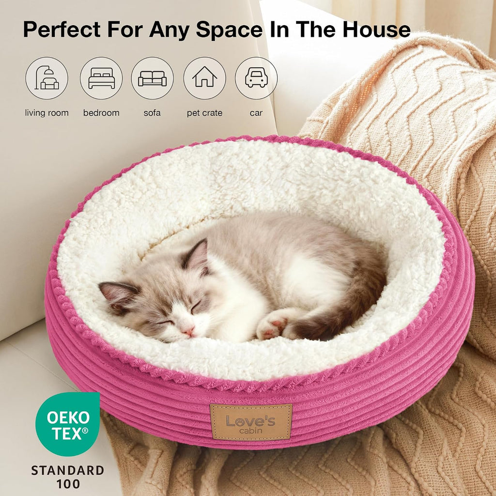 Love's cabin Round Donut Cat and Dog Cushion Bed, 20in Pet Bed for Cats or Small Dogs, Anti-Slip & Water-Resistant Bottom, Super Soft Durable Fabric Pet beds, Washable Luxury Bed Hot Pink