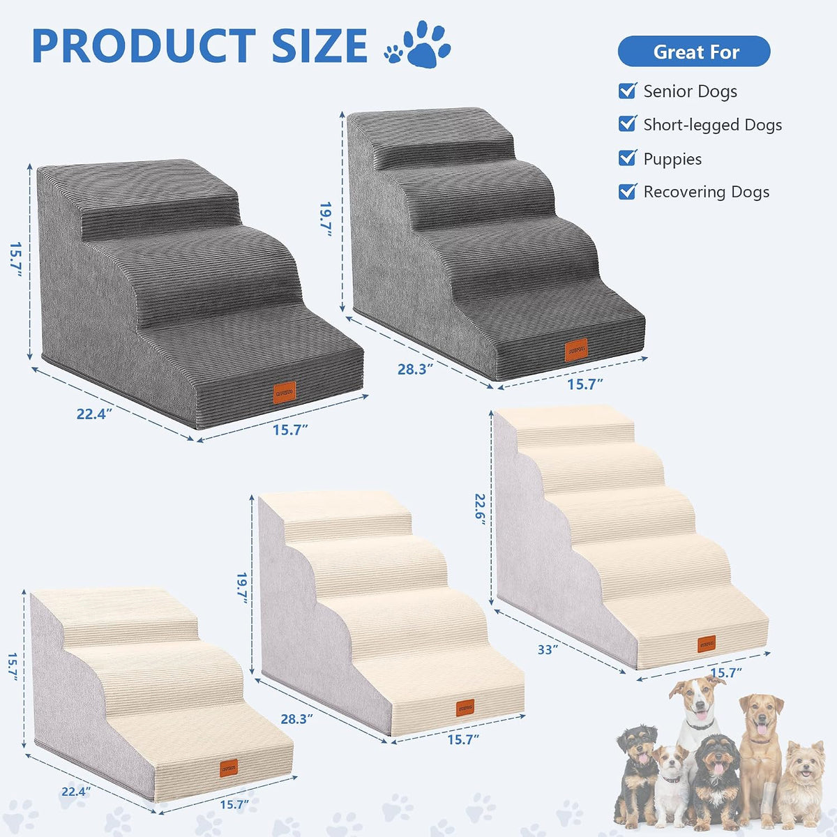 4-Step Curved Dog Stairs 19.7"H for Medium Dogs Standard Bed & Sofa