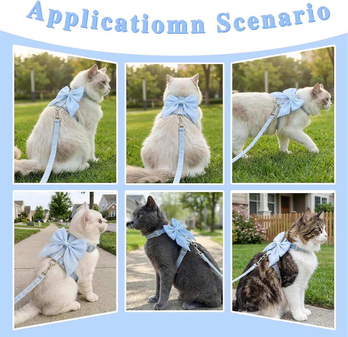 Tensho Blue Bow Cat Harness and Leash Set, Escape Proof, M