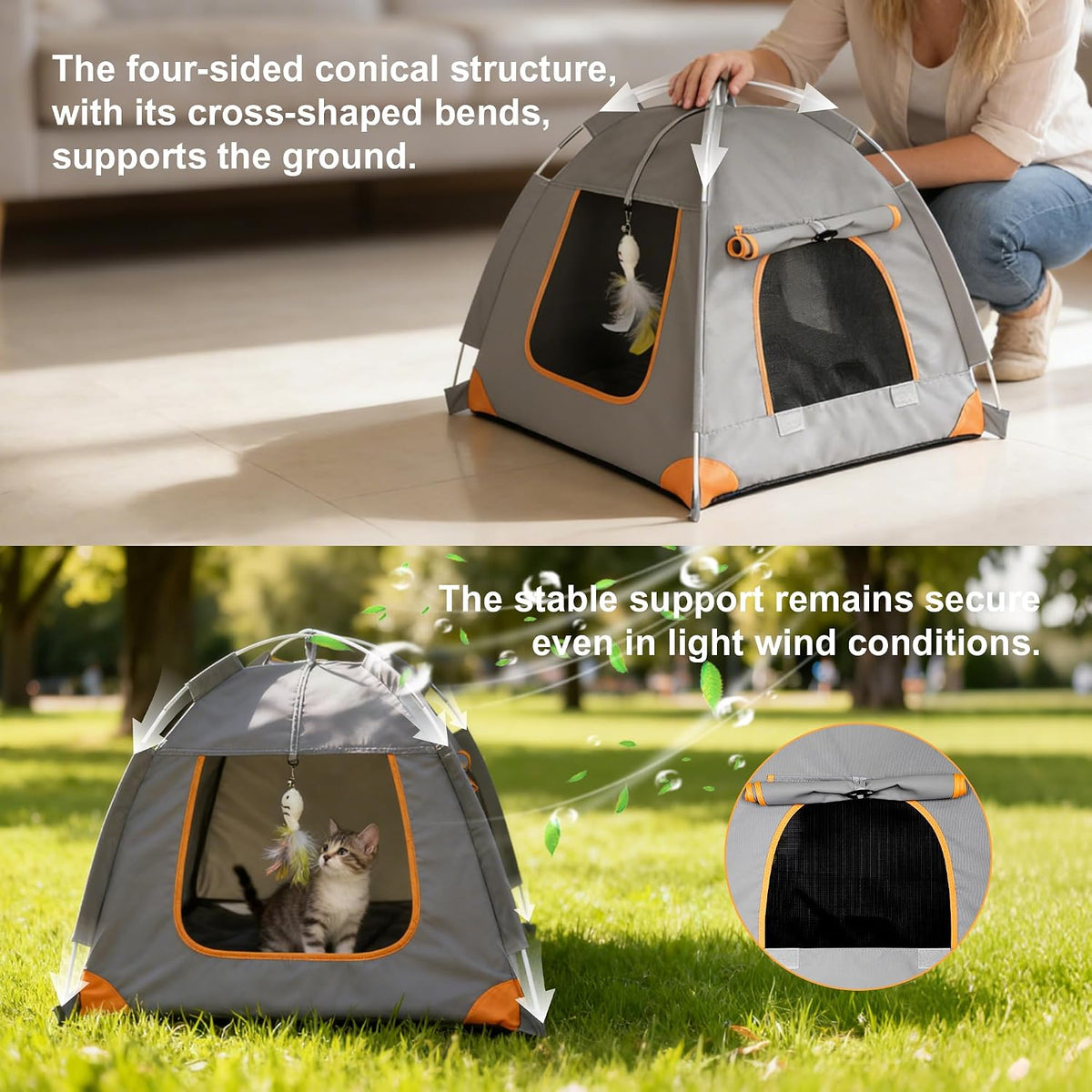 Indoor Cat Tent with Soft Cushion, Foldable Cat House for Indoor Cats