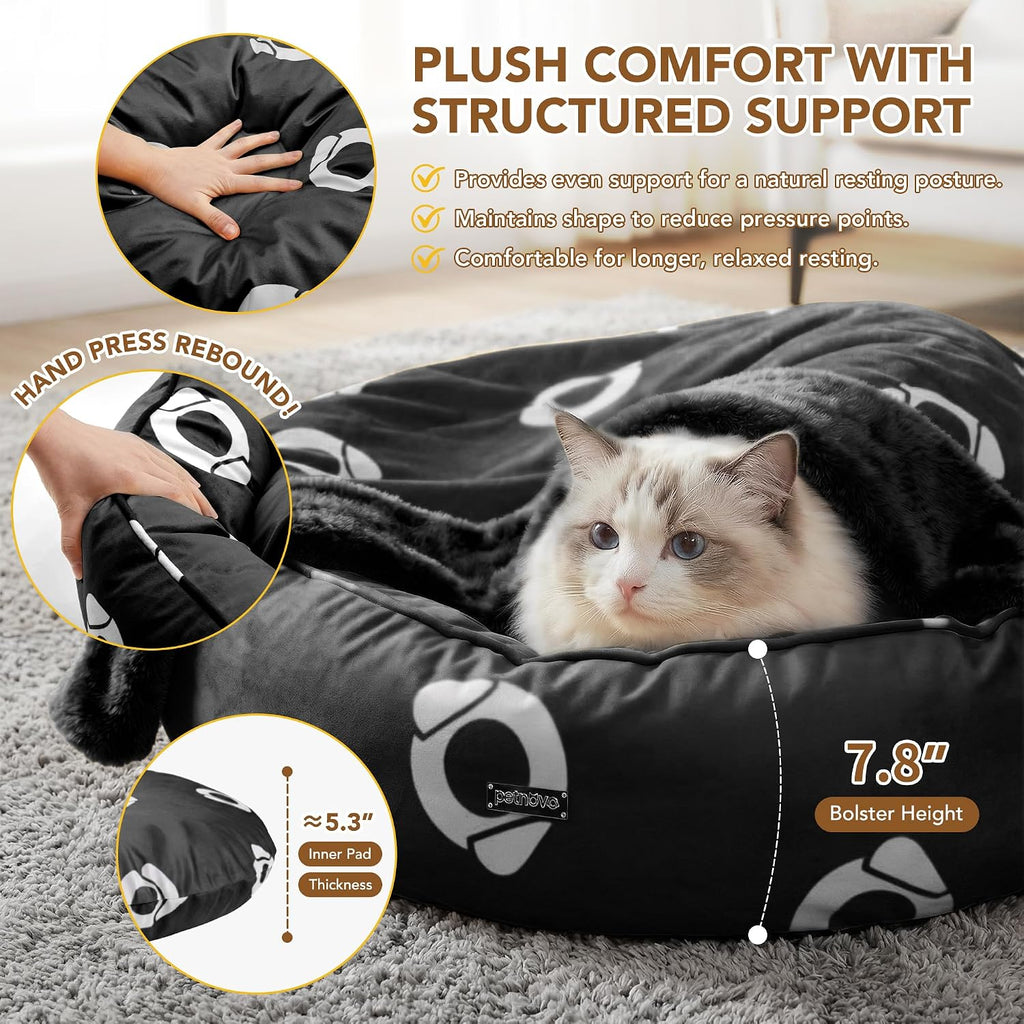 PETNOVO Dog Bed with Reversible Blanket for Cats and Small to Medium Dogs