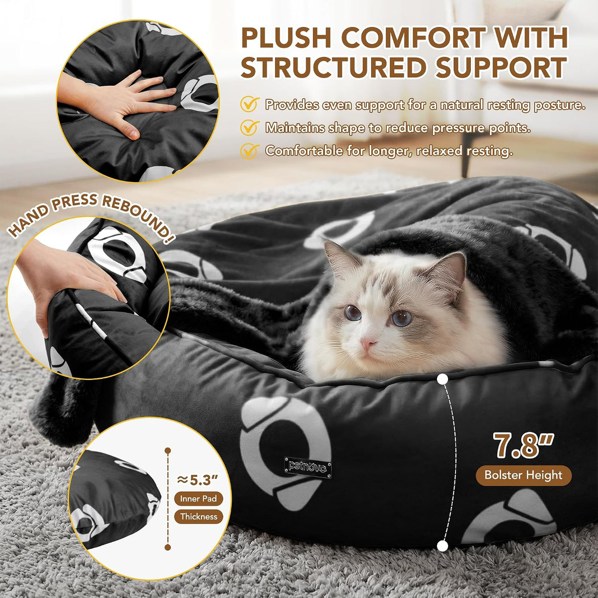 PETNOVO Dog Bed with Reversible Blanket for Cats and Small to Medium Dogs