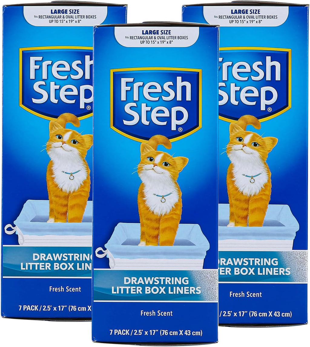 Fresh Step Drawstring Cat Litter Liners, Scented, 2.5 ft x 17 in, 7ct, 3-Pk | Heavy-duty bags for large oval or rectangle pans, drawstring closure for easy, mess-free lift-out cleanup