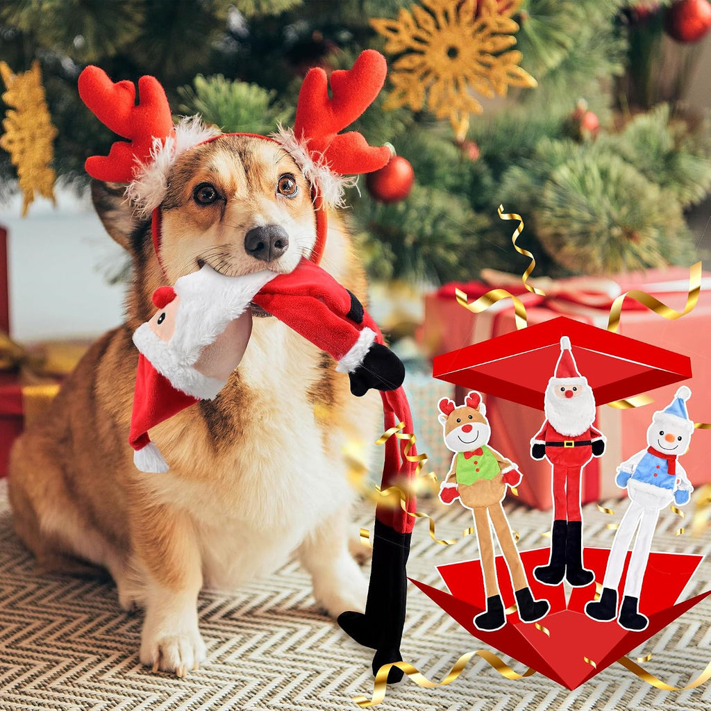 LECHONG 3-Pack Christmas Dog Toys, Tough Dog Squeaky Toys Plush Dog Chew Toys Bundle, Interactive Xmas Dog Toys for Puppy Small Medium Large Dogs