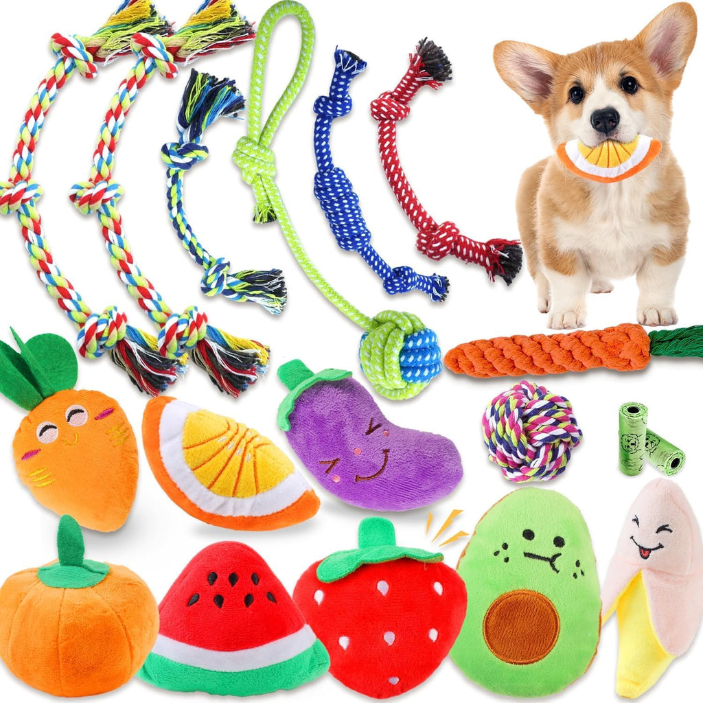 MRSOHRET Puppy Chew Toys for Teething, Dog Toys for Aggressive Chewers | 18 Pcs Interactive Dog Toys for Puppies, Puppy Toy Bundle with Squeaky and Rope for Small Dogs to Keep Them Busy