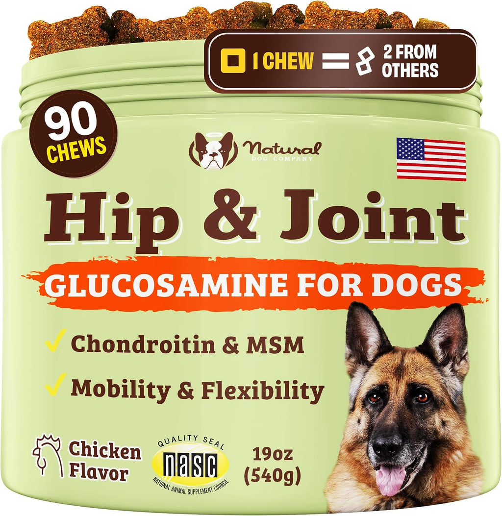 Natural Dog Company Hip & Joint Chews for Dogs, Chicken Liver, 90 Count