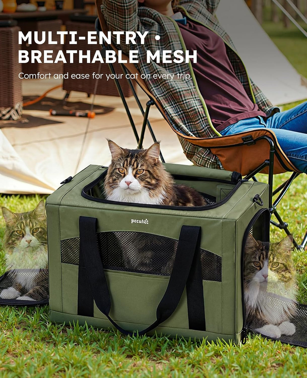 Pecute Cat Carrier Stable, Pet Carrier with Privacy Partition,Green