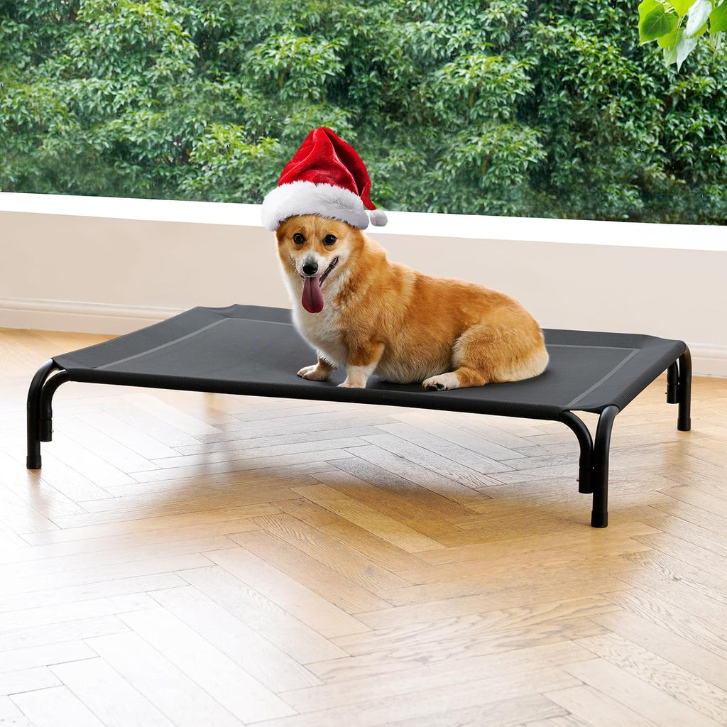 Elevated Dog Bed Outdoor Cooling Raised Cot for Medium Dogs, Black 35.4in