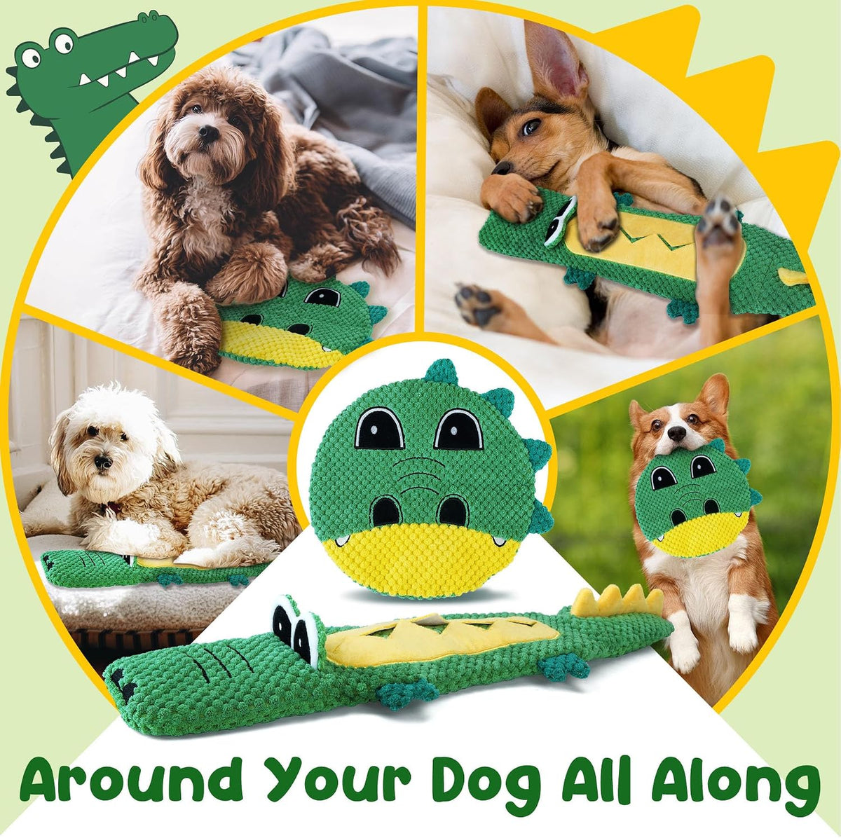 XIUGOAL Squeaky Dog Toys, 2 Pack No Stuffing Puppy Chew Toys, Crocodile