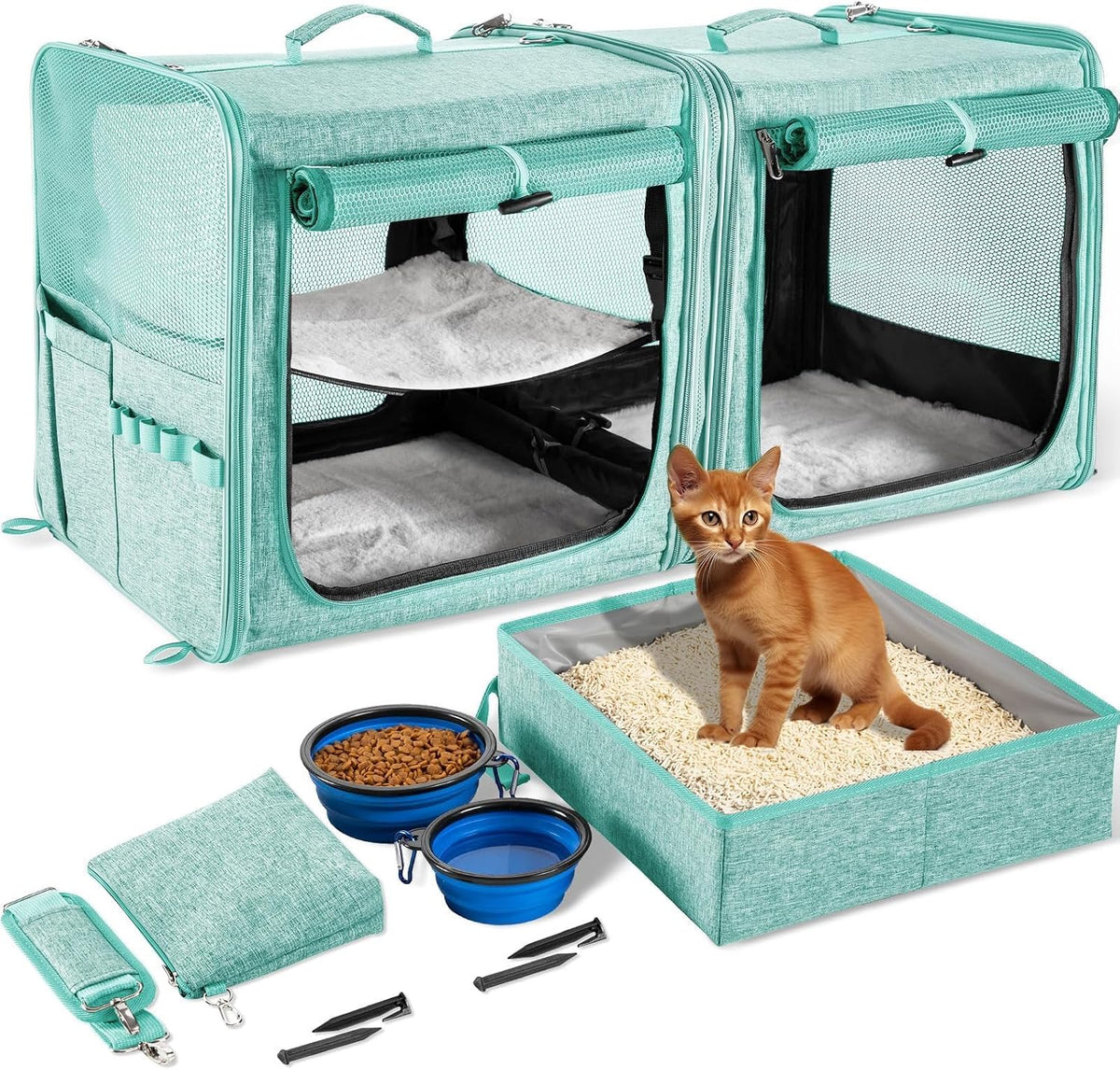 Extra Large Cat Carrier for 2 Cats with Travel Litter Box, 2-in-1