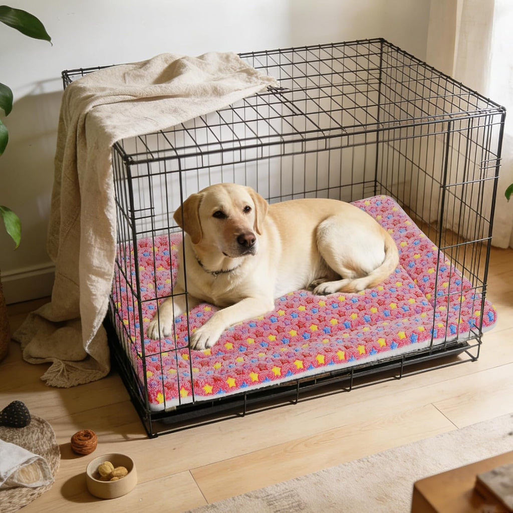 Mora Pets Dog Crate Pad Bed Ultra Soft Pet Mat Star Print Pink 41 x 29 Inch
