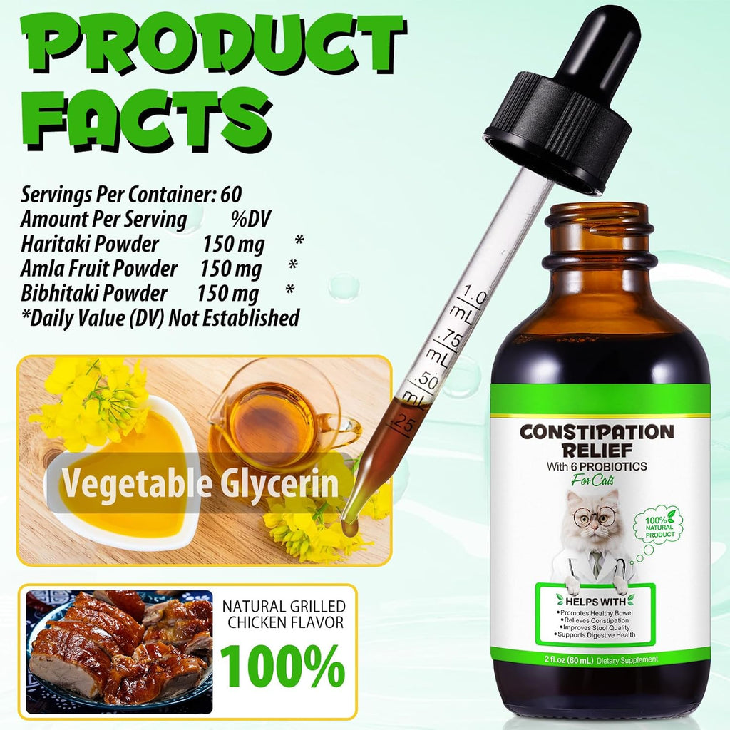 VOSIFSDIY Cat Constipation Relief, Liquid Drops Supports Laxative Relief, Cat Herbal Supplements, Stool Softener Laxative Constipation Relief, Chicken Flavour- 60ml / 2 fl.oz