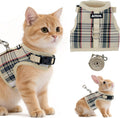 AIITLE Plaid Adjustable Cat Harness and Leash Set Escape Proof, Beige L