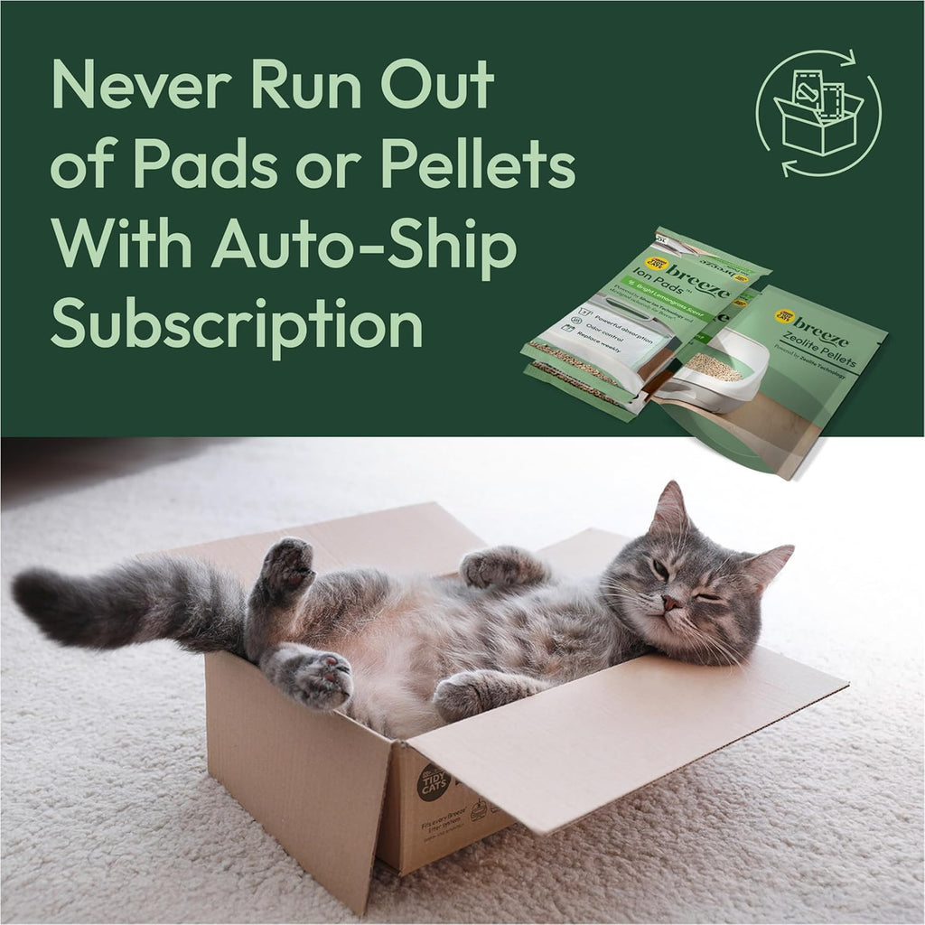Purina Tidy Cats Breeze Cat Litter Box System Kit with Pellets & Pads | Cat litter box with scoop, plus Zeolite pellets and cat litter pads, easy-to-use kit for odor control