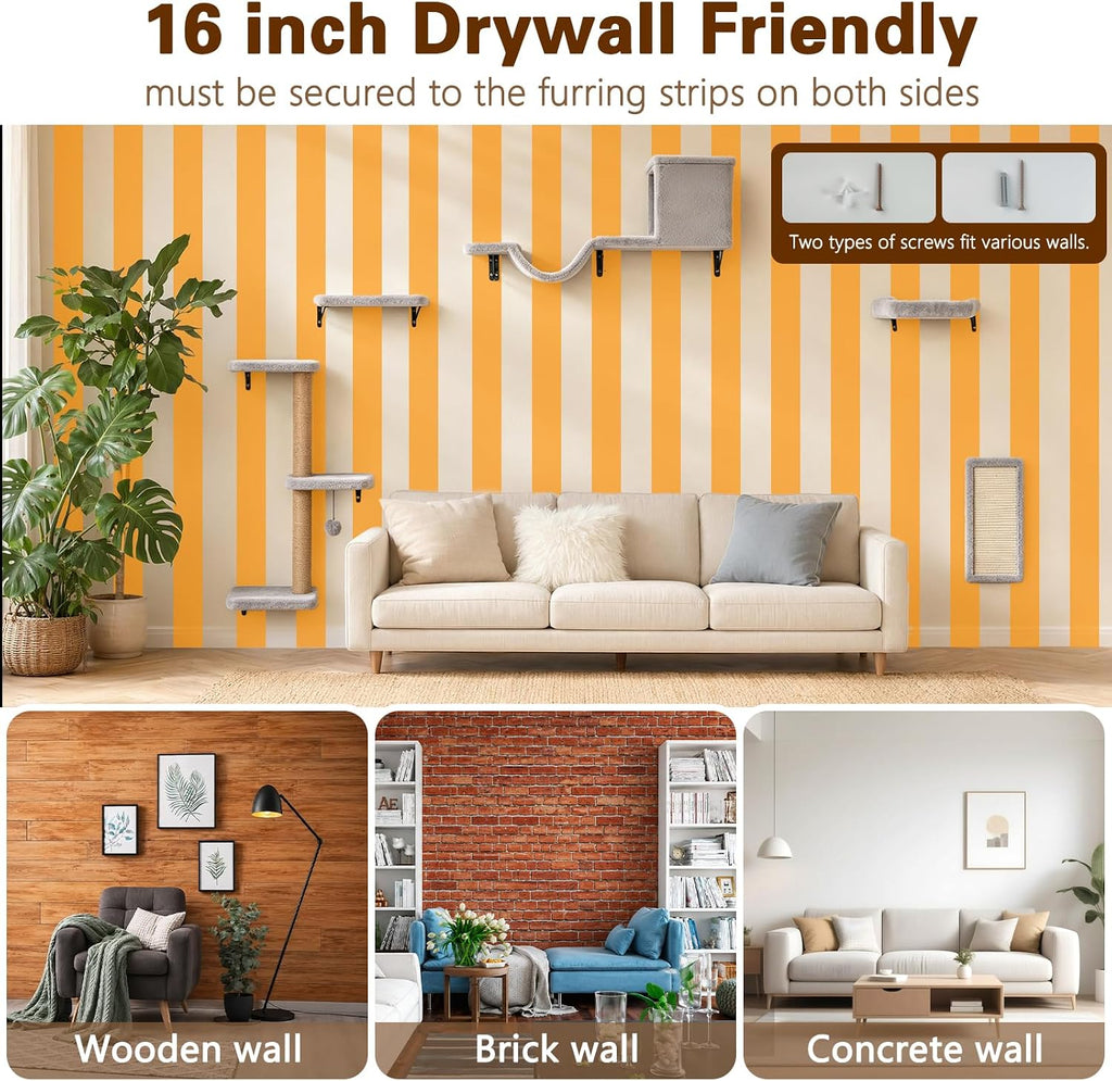 6-in-1 Cat Wall Shelves for Indoor Cats, Wall Mounted Cat Furniture