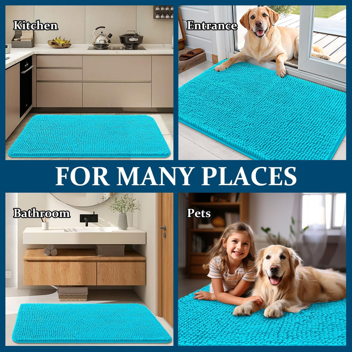 OLANLY Dog Door Mat for Muddy Paws 59x24, Super Absorbent Chenille Mud Mat