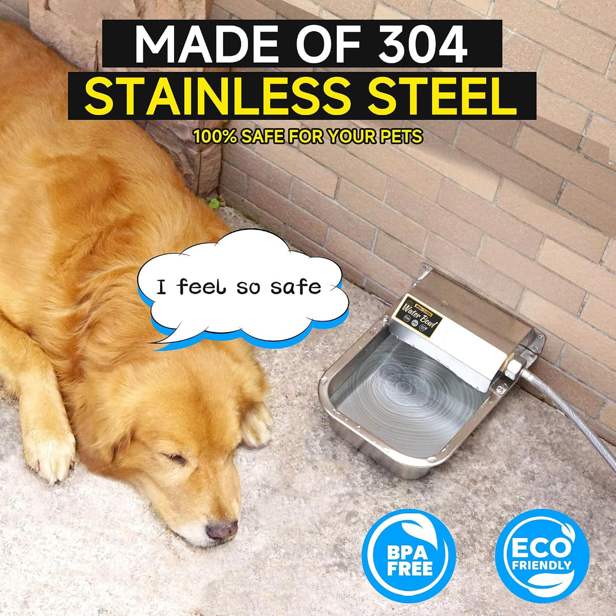 Automatic Water Dispenser for Dogs, 3L /101 oz 304 Stainless Steel Dog Water Feeder, Auto-Fill Large Waterer for Pets & Livestock, Outdoor Dog Water Bowl, Wide Mouth, Anti-tip, Easy to Clean