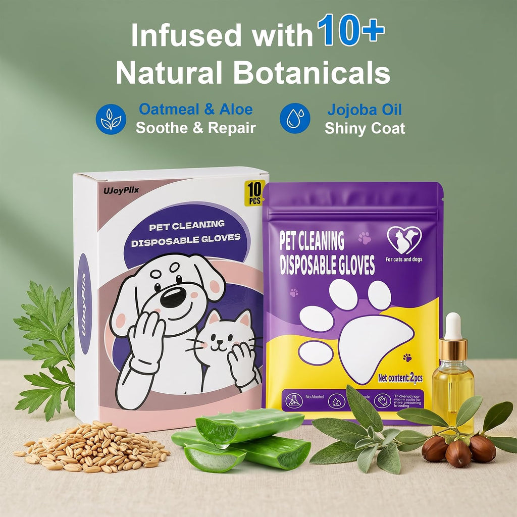 Dog & Cat Pet Cleaning Gloves – No-Rinse Disposable Wipes, Hypoallergenic
